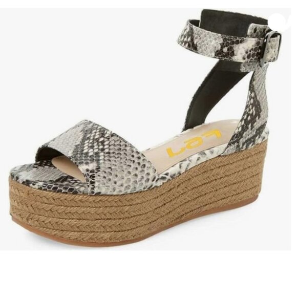 FSJ Snake Print Open Toe Platform Wedge High Heel Espadrilles Ankle Strap Sandal - Picture 1 of 8